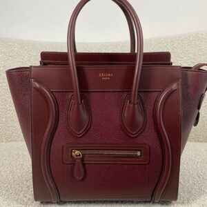 Authentic CELINE Mini Smooth Calfskin & Goatskin Luggage Burgundy